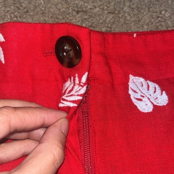 Ann Taylor Linen Blend Plant Leaf Embroidered Wide Leg Crop Pant Red 10 - Picture 6 of 11